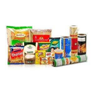 Flexible laminates and packaging for food material and other products.